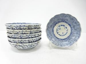 古伊万里　みじん染付　唐草　なます皿　6客揃